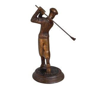 Vintage Metal Golfer Statue Figurine Antique Style Sports Decor 10 Inch